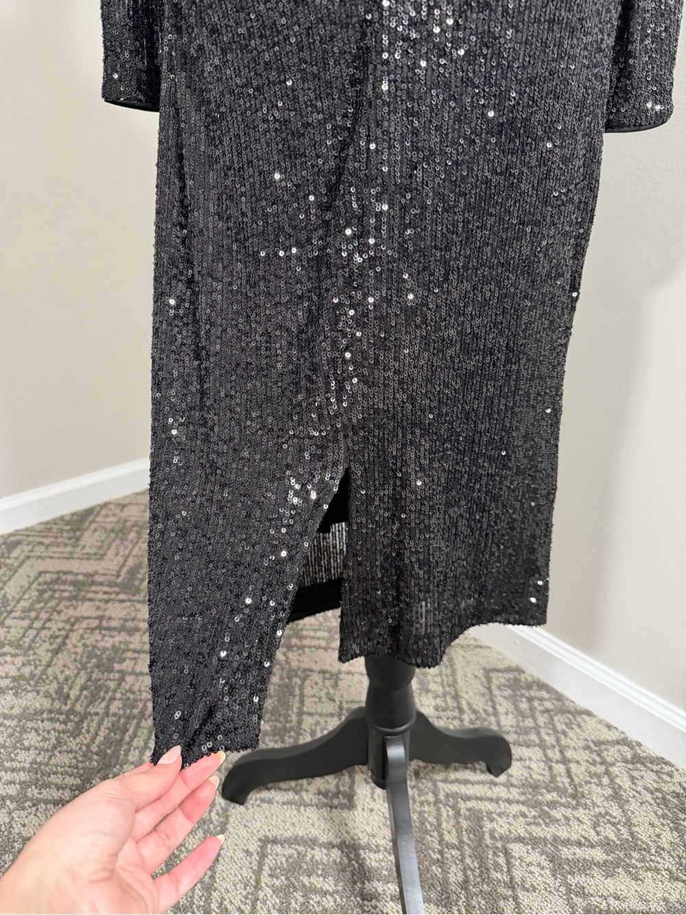 Calvin Klein Black Sequin Long Sleeve Midi Dress - Picture 10 of 15